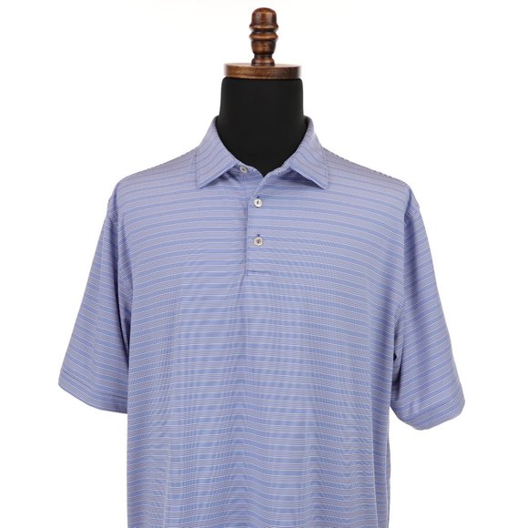 Peter Millar Summer Comfort Noble Performance Golf Polo - Blue Striped - Size XL - Picture 3 of 7